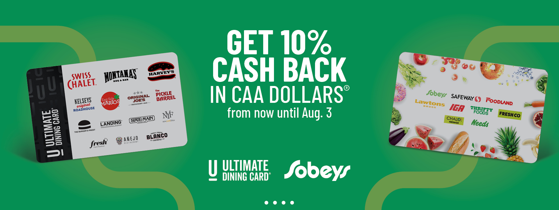 An unltimate dining and sobeys gift card. Get 10% cash back in CAA Dollars.