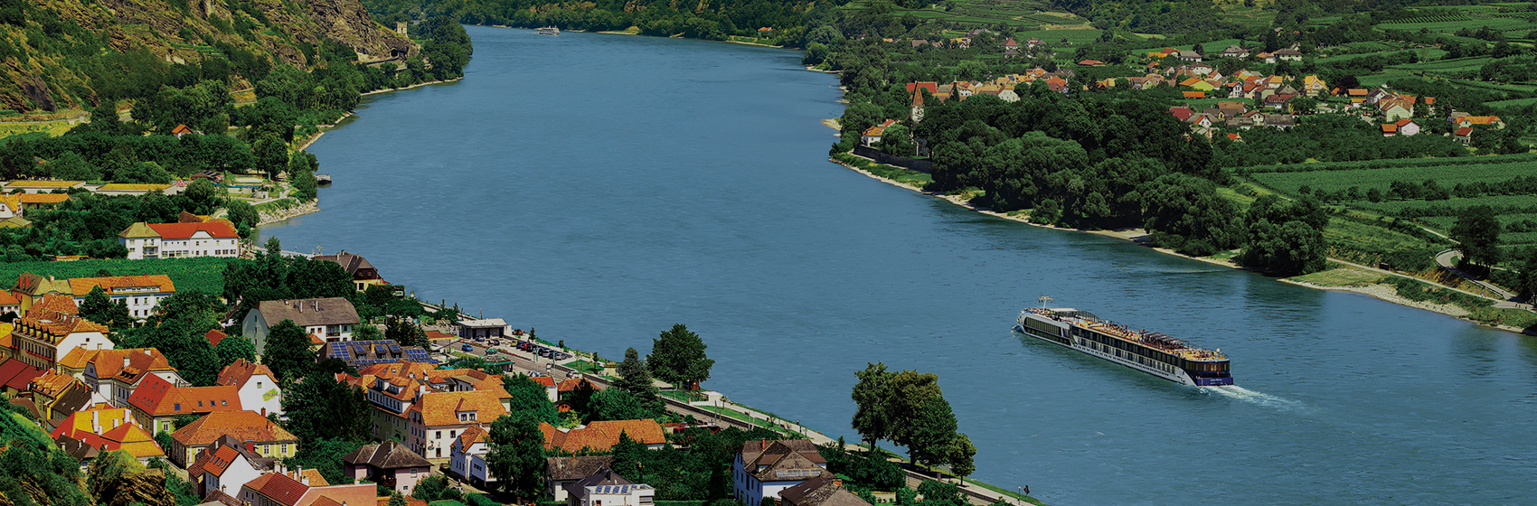 An overhead view of an AmaWaterways River Cruise