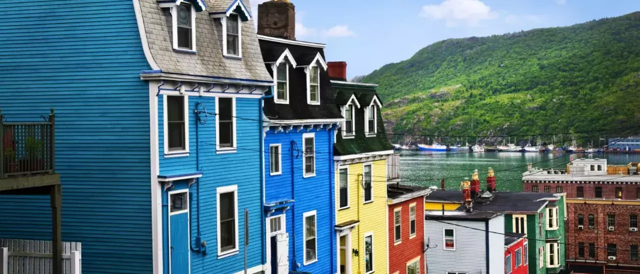 Colorful row houses in downtown Newfoundland by the harbour