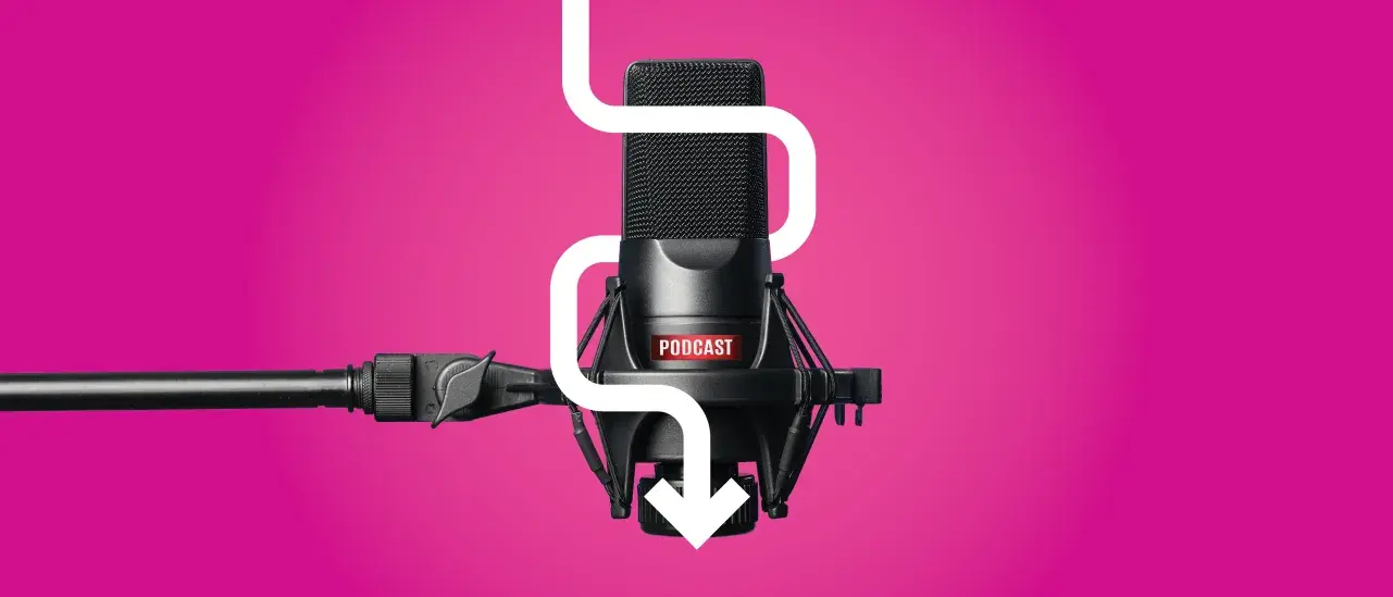 Podcast microphone on a pink background
