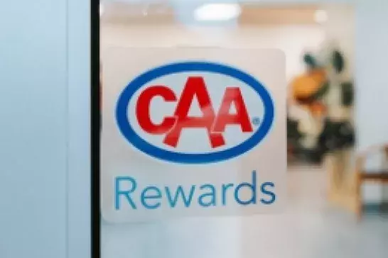 CAA logo on glass