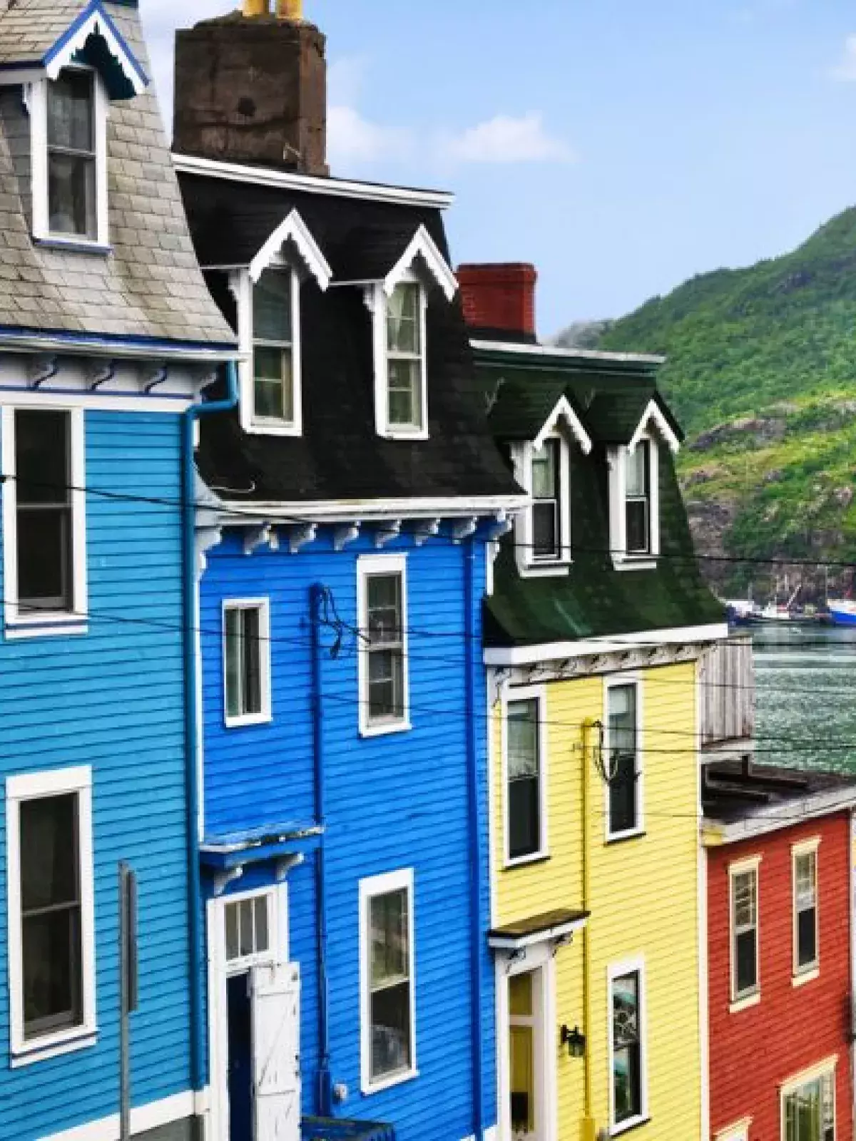 Colorful row houses in downtown Newfoundland by the harbour