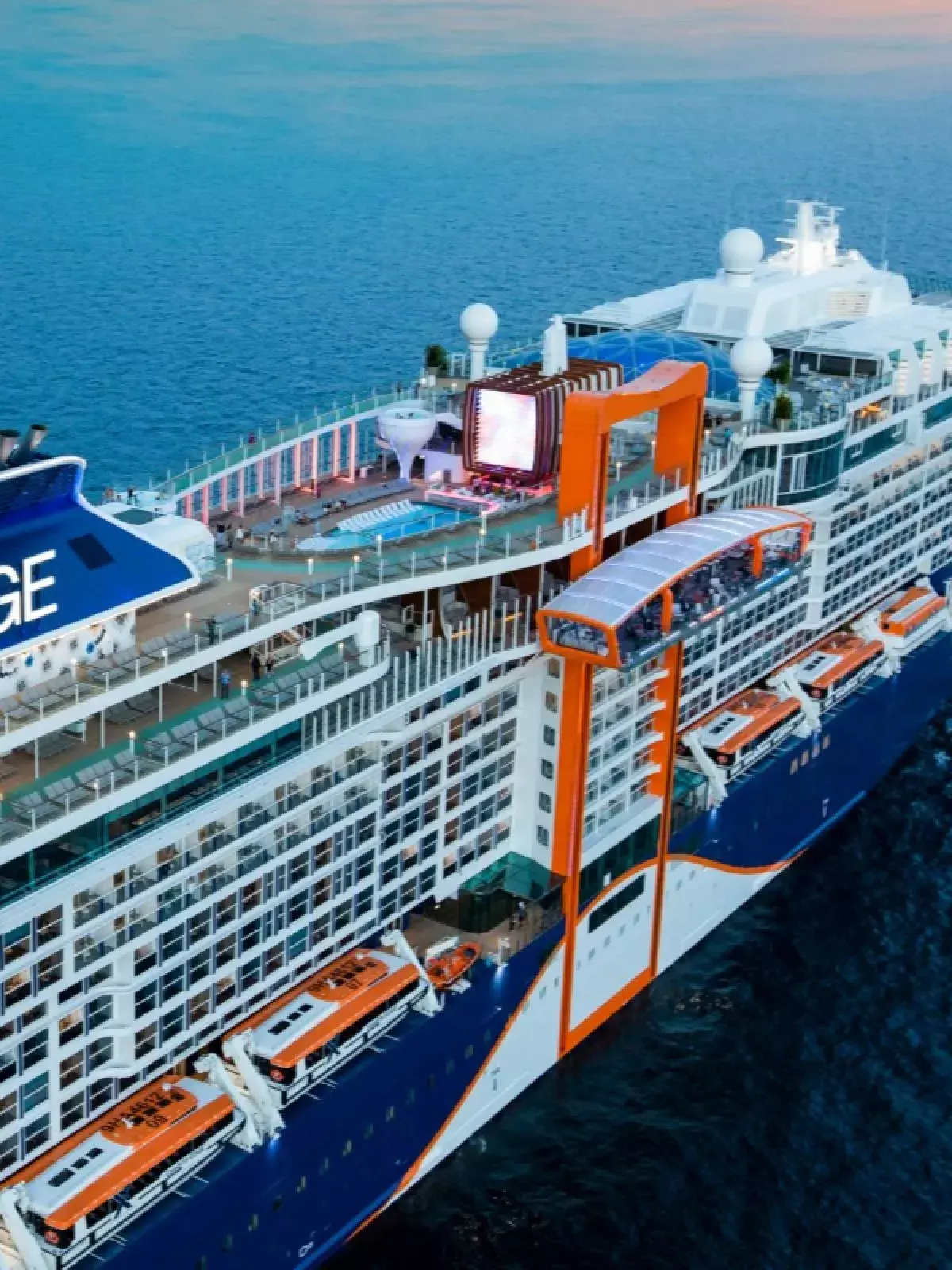 Large Cruise ship with Edge labeled on the smokestack