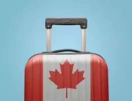 Photo of luggage with a Canadian Flag printed on it