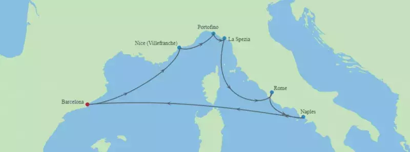 Presidents Cruise & 3-night stay in Barcelona map route