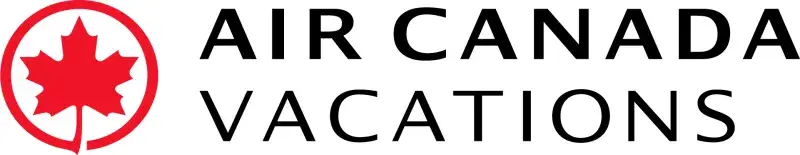 Air Canada Vacations logo featuring a red maple leaf in a circle and black uppercase text.
