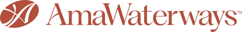 Logo for AmaWaterways featuring a stylized ‘A’ symbol inside a circular emblem on the left, followed by the company name ‘AmaWaterways’ in an elegant serif font.