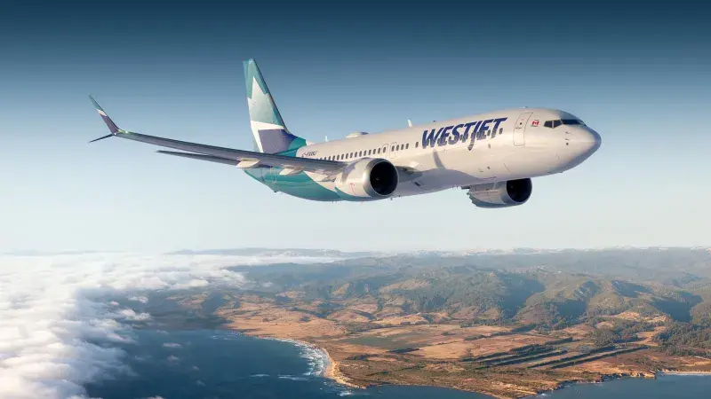WestJet plane flying in the sky
